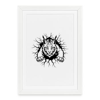 Illustration d’animaux sauvages percée sur le mur de Lynx - Affiche encadrée (27 × 37 cm) - blanc - Devant