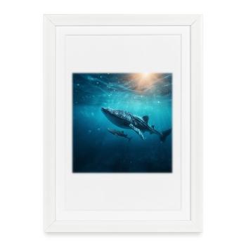 Mère requin-baleine avec bébé nature sous-marine - Affiche encadrée (27 × 37 cm) - blanc - Devant