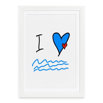 Illustration des vagues de cœur Sea Love - Affiche encadrée (27 × 37 cm) - blanc - Devant