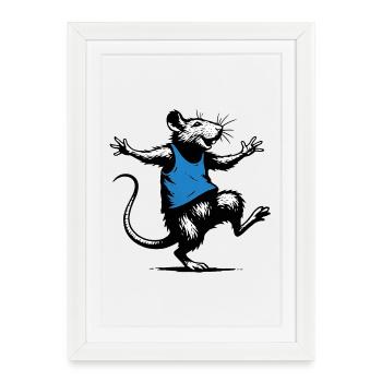 Bleu Rat Dansant - Affiche encadrée (27 × 37 cm) - blanc - Devant