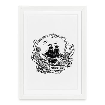 Navire pirate dans un cercle de cordes - Affiche encadrée (27 × 37 cm) - blanc - Devant