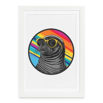 Sceau coloré avec lunettes de soleil - Affiche encadrée (27 × 37 cm) - blanc - Devant