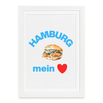Hamburg ❤️ , Fish Rolls Love! Fischkopp - Framed poster (27 × 37 cm) - white - Front