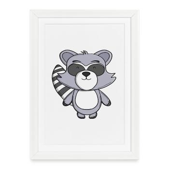 Petit raton laveur Kawaii Trash Panda Animal de dessin animé - Affiche encadrée (27 × 37 cm) - blanc - Devant
