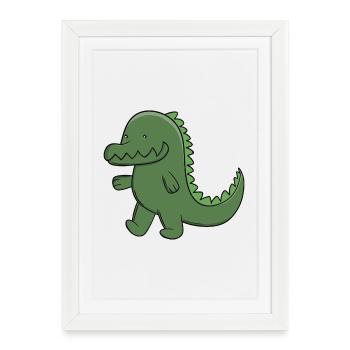 Mignon alligator vert Crocodile Kawaii heureux - Affiche encadrée (27 × 37 cm) - blanc - Devant