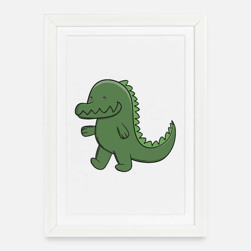 Mignon alligator vert Crocodile Kawaii heureux - Affiche encadrée (27 × 37 cm) - blanc