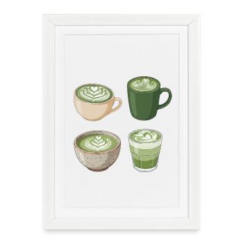 Matcha Love – Illustration de Matcha Latte sucré - Affiche encadrée (27 × 37 cm) - blanc - Devant