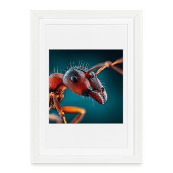 Macro de la fourmi rouge – Portrait détaillé d’insecte - Affiche encadrée (27 × 37 cm) - blanc - Devant