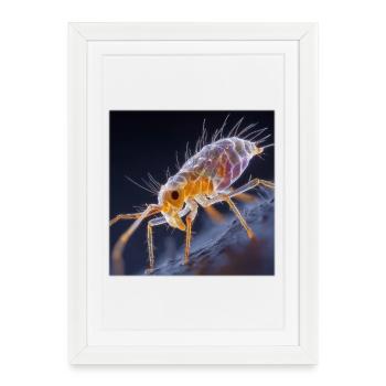 Puce transparente – Art macro des insectes dorés - Affiche encadrée (27 × 37 cm) - blanc - Devant