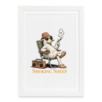 Moutons refroidissants avec fumée et boombox - Affiche encadrée (27 × 37 cm) - blanc - Devant