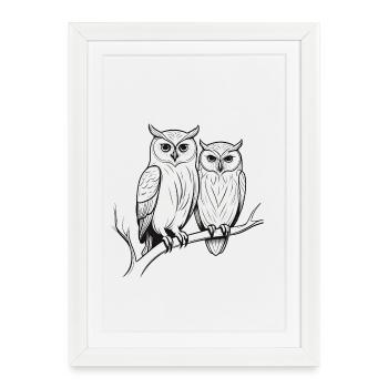 Owl Bird Couple Animals Nature - Framed poster (27 × 37 cm) - white - Front