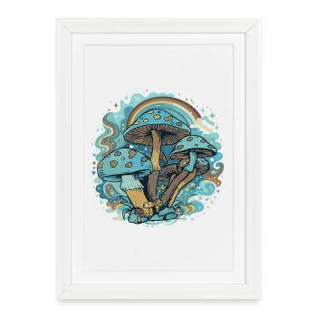Forêt Merveilleuse des Champignons Bleus - Affiche encadrée (27 × 37 cm) - blanc - Devant