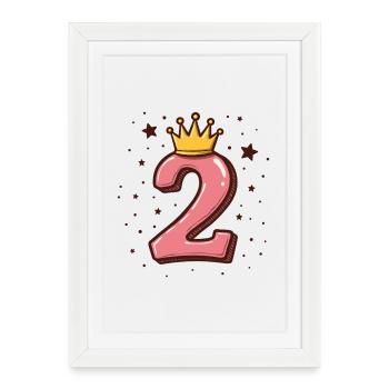 2e anniversaire Petite Princesse Couronne - Affiche encadrée (27 × 37 cm) - blanc - Devant