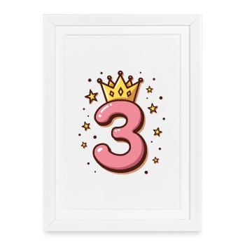 3e anniversaire Petite Princesse avec Couronne - Affiche encadrée (27 × 37 cm) - blanc - Devant