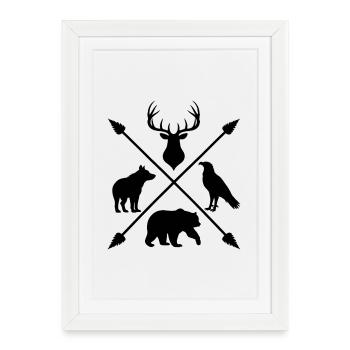 Forest Animals Wilderness Deer Wolf Bear Arrows - Framed poster (27 × 37 cm) - white - Front
