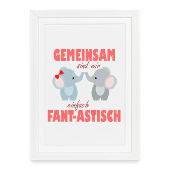Ensemble, nous sommes fantastiques – Joie des éléphants - Affiche encadrée (27 × 37 cm) - blanc - Devant