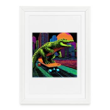 Pixel Art Crocodile – Retro Skater Synthwave - Framed poster (27 × 37 cm) - white - Front