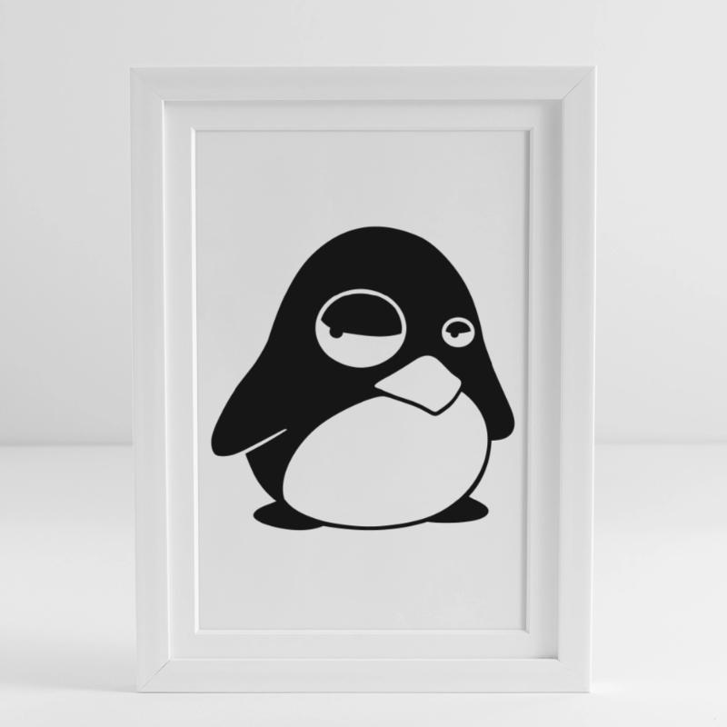 Grumpy Tux – Drôle de Penguin Linux pour les geeks Affiche encadrée (27 × 37 cm)
