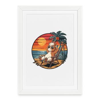 Ponny drôle sur le coucher de soleil des vacances d’été à la plage - Affiche encadrée (27 × 37 cm) - blanc - Devant