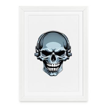 Schädel mit Kopfhörern Illustration - Gerahmtes Poster (27 × 37 cm) - Weiß - Vorne