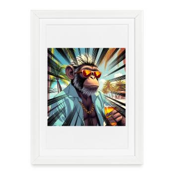Singe tropical de style station balnéaire - Affiche encadrée (27 × 37 cm) - blanc - Devant