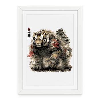 Tiger Samurai Armor in front of castle - Framed poster (27 × 37 cm) - white - Front