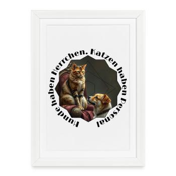 Amitié chat-chien dans le cadre de géométrie - Affiche encadrée (27 × 37 cm) - blanc - Devant