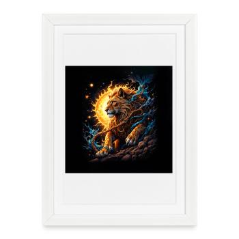 Lion solaire avec lunes et explosions - Affiche encadrée (27 × 37 cm) - blanc - Devant