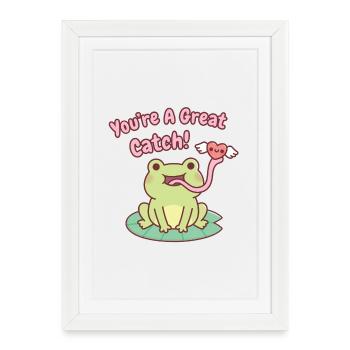 Cute Frog Catches Heart You Are A Great Catch - Framed poster (27 × 37 cm) - white - Front