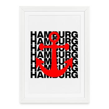 HAMBURG ANKER ROT, HAFEN, MOIN, ELBE, HAMBURGLIEBE - Framed poster (27 × 37 cm) - white - Front