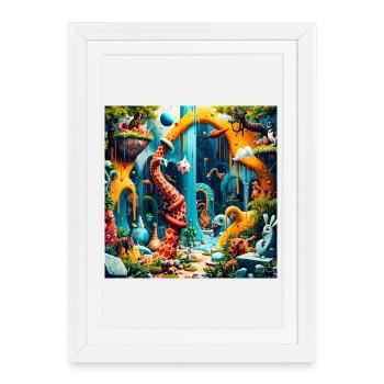 Colorful Dream World Dinosaur - Framed poster (27 × 37 cm) - white - Front