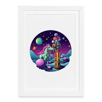Galactic Unicorn Reading Storm - Framed poster (27 × 37 cm) - white - Front