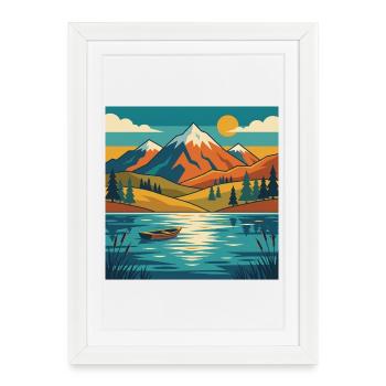 Bergsee-Dämmerung - Gerahmtes Poster (27 × 37 cm) - Weiß - Vorne