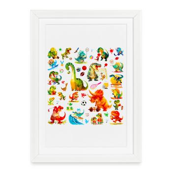 Motif de dinosaures sportifs mignons, championnat de dinosaures - Affiche encadrée (27 × 37 cm) - blanc - Devant