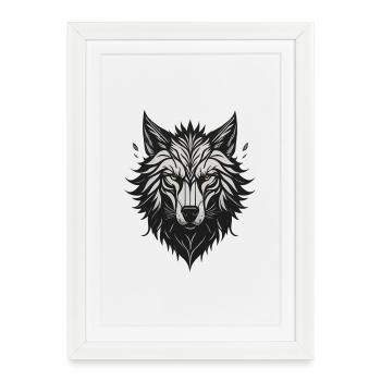 Loup Stylisé Nocturne - Affiche encadrée (27 × 37 cm) - blanc - Devant