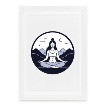 Femme yoga, posture du lotus, nature - Affiche encadrée (27 × 37 cm) - blanc - Devant