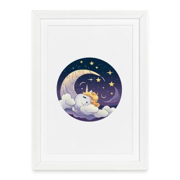 Moondream unicorn over clouds - Framed poster (27 × 37 cm) - white - Front