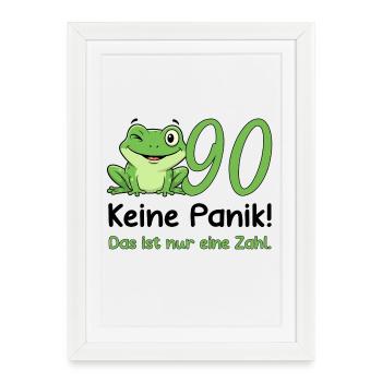 90 Birthday Desig – Don't Panic! Funny Frog - Framed poster (27 × 37 cm) - white - Front