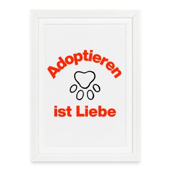 ADOPTER, C’EST AMOUR, CŒUR ET PATTE ! CHIEN ET CHAT - Affiche encadrée (27 × 37 cm) - blanc - Devant