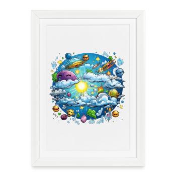 Monde Fantastique du Cosmos des Nuages - Affiche encadrée (27 × 37 cm) - blanc - Devant