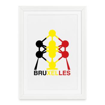 Icône des couleurs du drapeau belge de l’Atomium Bruxelles - Affiche encadrée (27 × 37 cm) - blanc - Devant