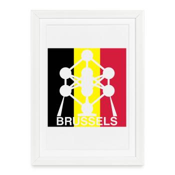 Brussels Atomium – Icône du Carré du Drapeau belge - Affiche encadrée (27 × 37 cm) - blanc - Devant