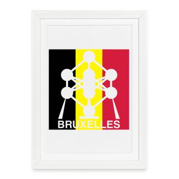 Atomium Bruxelles – Motif du Carré du Drapeau Belge - Affiche encadrée (27 × 37 cm) - blanc - Devant
