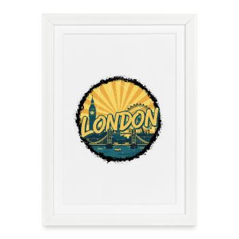 Insigne rétro du London City Skyline Tower Bridge - Affiche encadrée (27 × 37 cm) - blanc - Devant