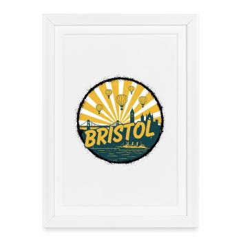 Bristol City Skyline Vintage Badge Art - Framed poster (27 × 37 cm) - white - Front