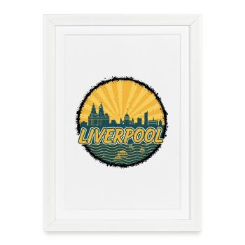 Écusson vintage du Liverpool Skyline Liver Building - Affiche encadrée (27 × 37 cm) - blanc - Devant