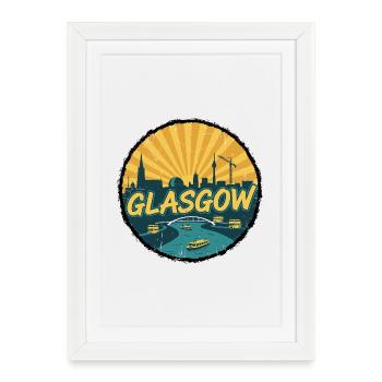Badge rétro vintage de la Skyline de la ville de Glasgow - Affiche encadrée (27 × 37 cm) - blanc - Devant