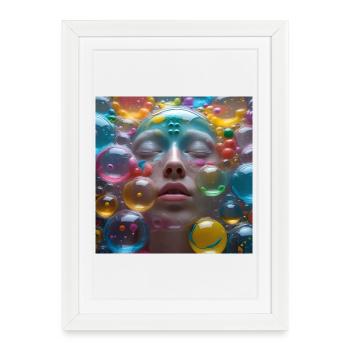 Face among Neon Bubbles - Framed poster (27 × 37 cm) - white - Front