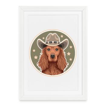 Cocker Spaniel Cowboy - Affiche encadrée (27 × 37 cm) - blanc - Devant