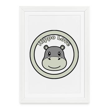 Hippo Love Hippo Logo Badge - Affiche encadrée (27 × 37 cm) - blanc - Devant